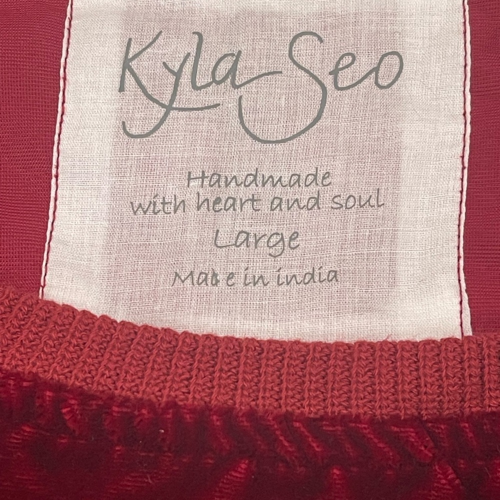 Kyla Seo Red Velvet Top L Short Sleeve Relaxed Fit Boho Handmade Tunic Blouse - Picture 4 of 8